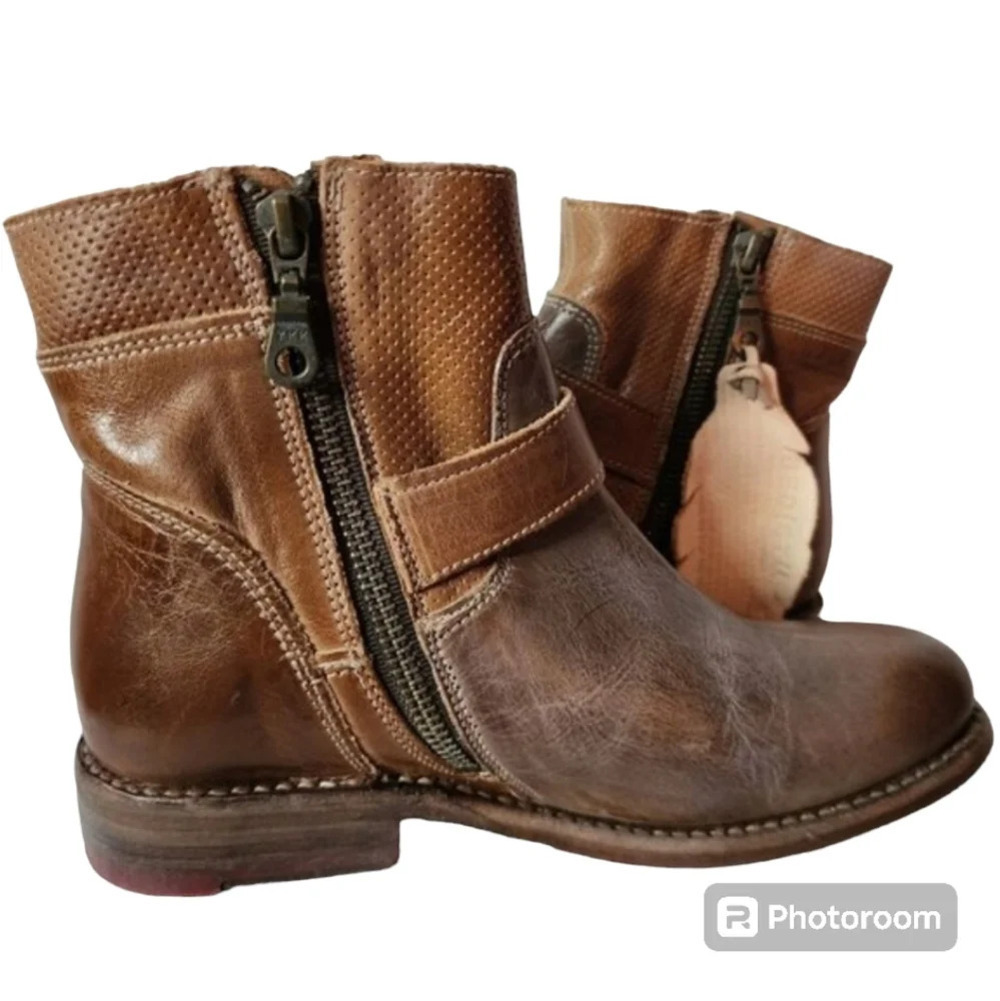 Bed|Stu Becca Rustic brown leather Ankle Boots booties Womens Sz 6 NWOB handmade